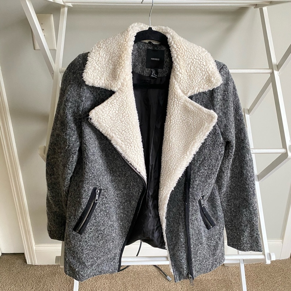 Forever 21 Sherpa Trimmed Zip Winter Coat